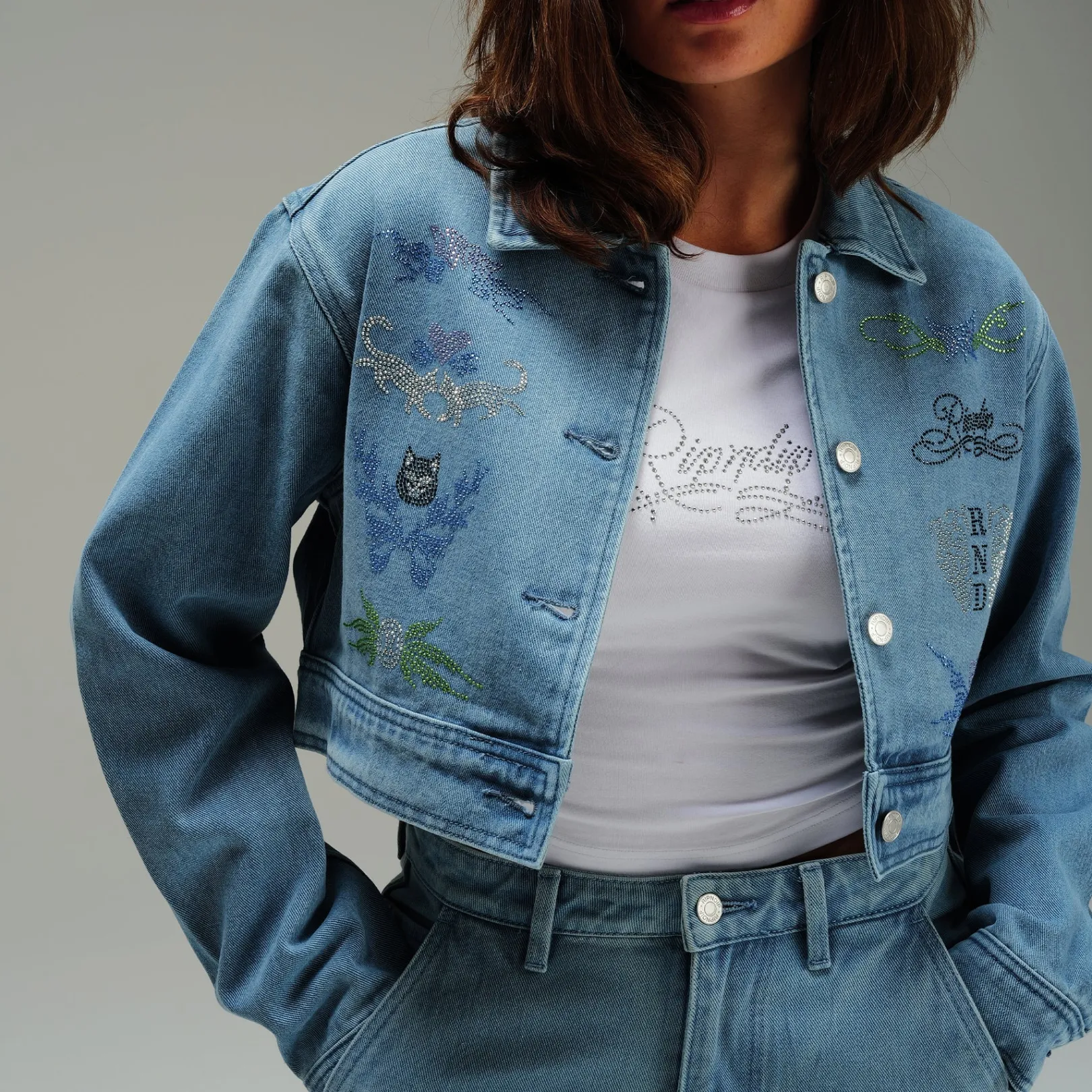 Hyaena Cropped Denim Jacket (Medium Wash)<Ripndip Sale