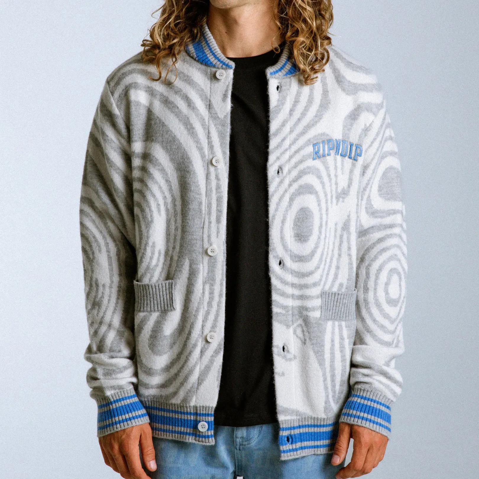 Hypnotic Team Spirit Knit Cardigan (Grey/Light Blue)<Ripndip Store