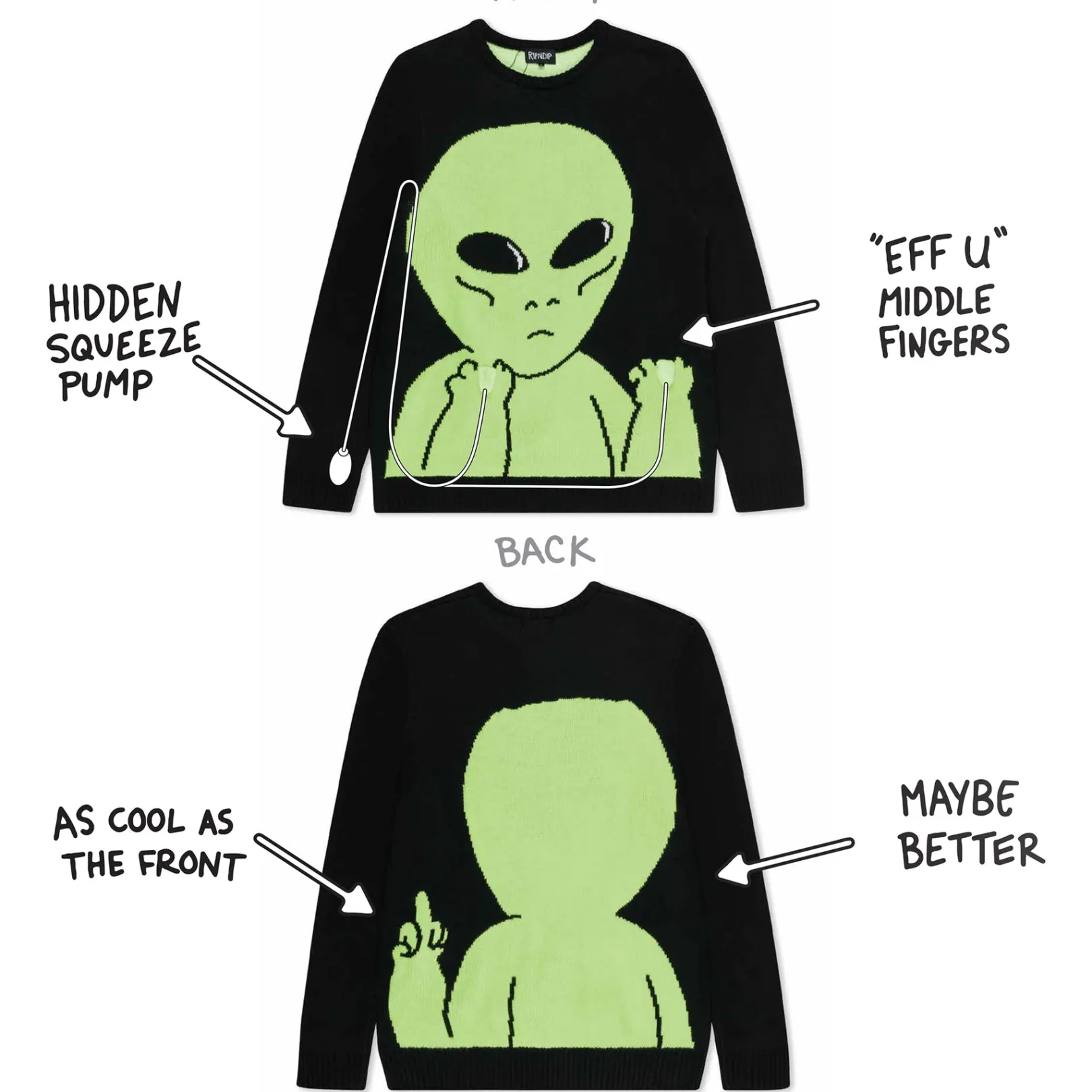 Lord Alien Flippy Knitty Sweater (Black)<Ripndip Clearance