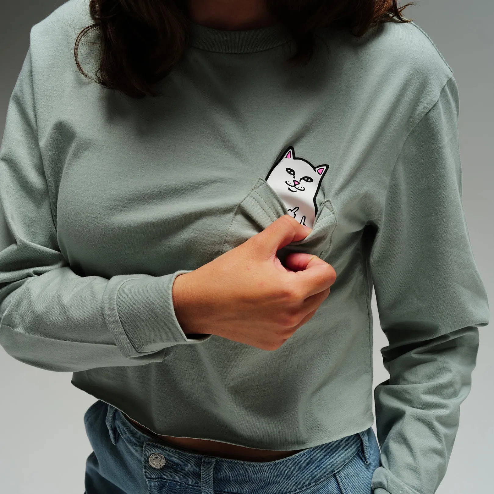 Lord Nermal Cropped Long Sleeve Pocket Tee (Sage Grey)<Ripndip Shop