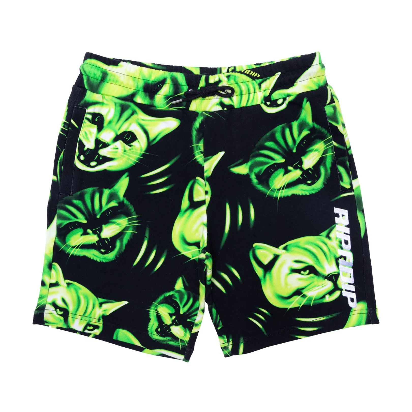 Neon Cat Sweatshorts (Black/Neon)<Ripndip Store