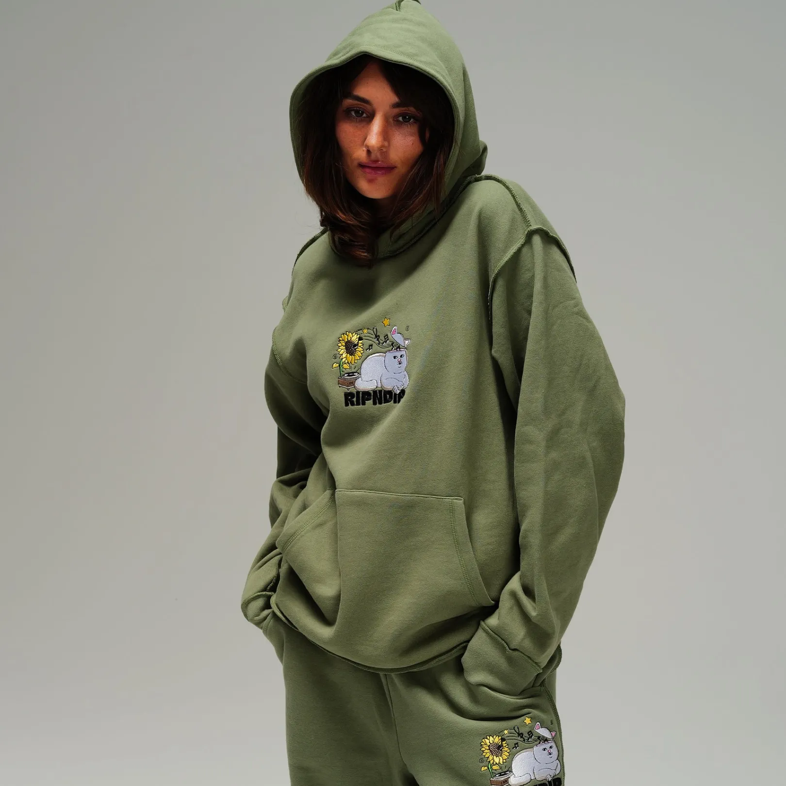 No Music No Life Hoodie (Dusty Olive)<Ripndip Best