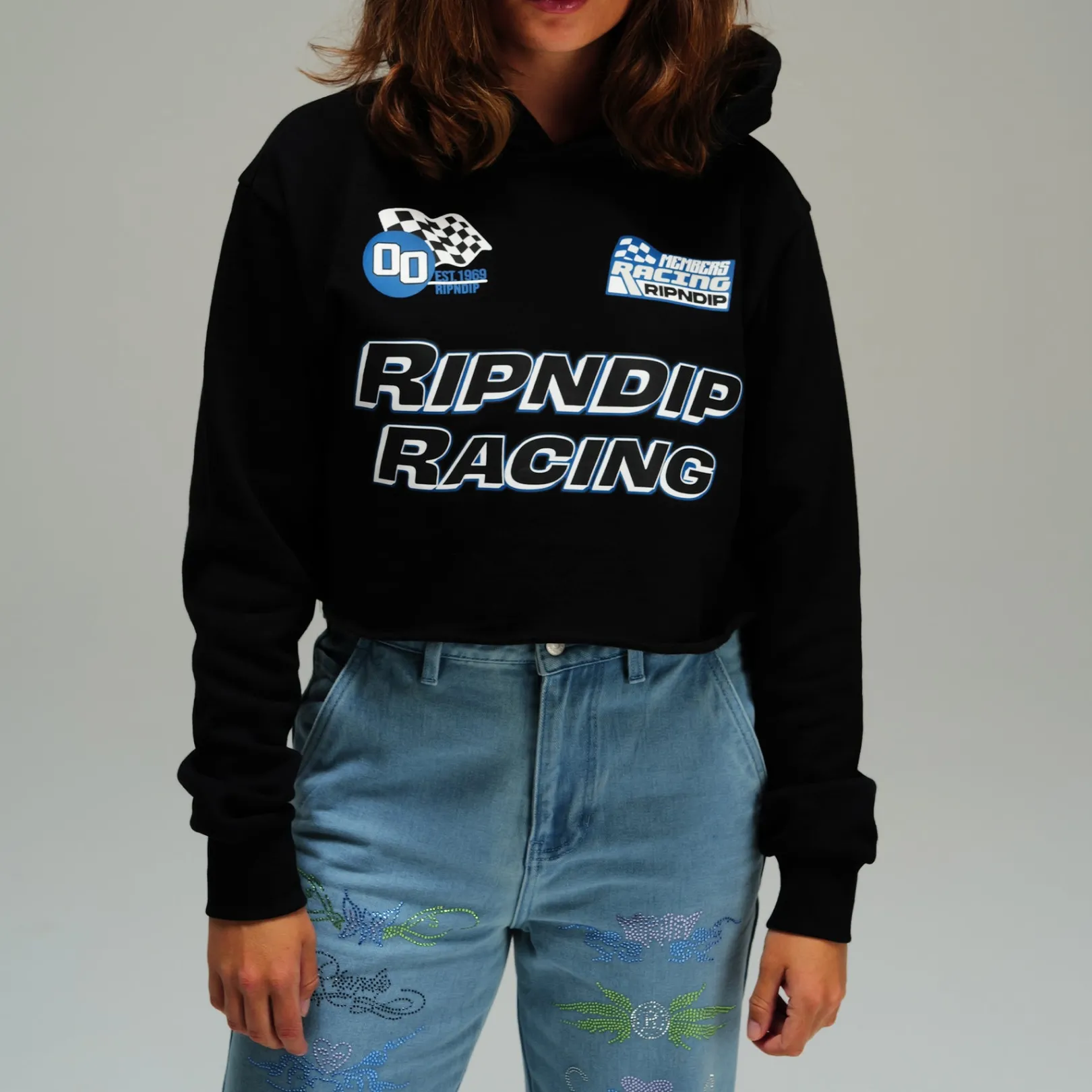 Ripnrace Cropped Hoodie (Black)<Ripndip New