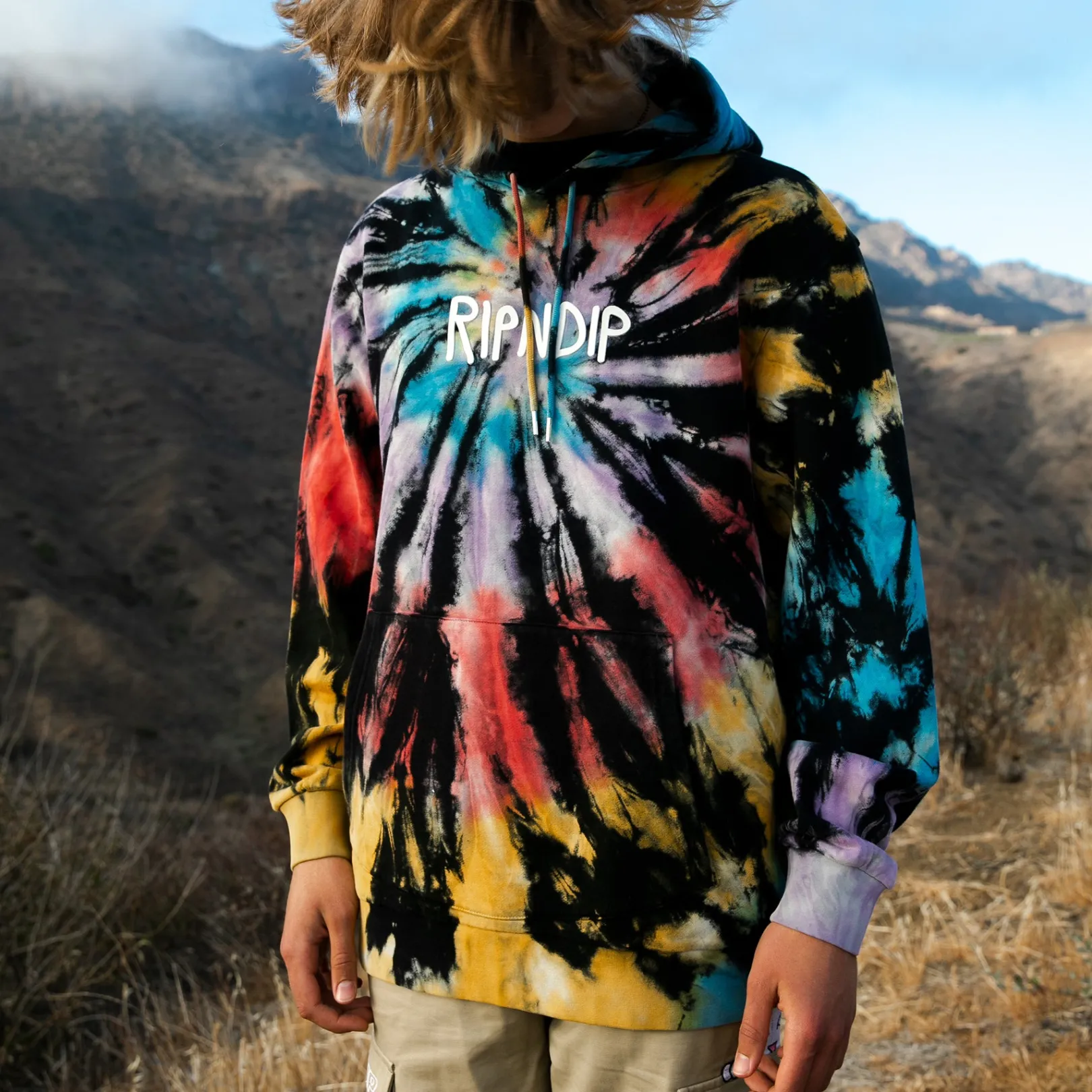 Rubber Logo Hoodie (Sunburst Spiral Tie Dye)<Ripndip Clearance