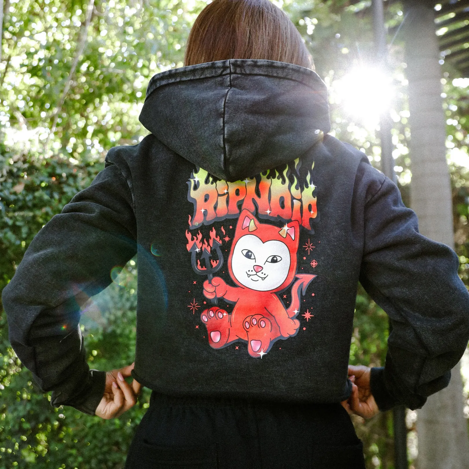 Scary Cute Cropped Hoodie (Black Wash)<Ripndip Clearance