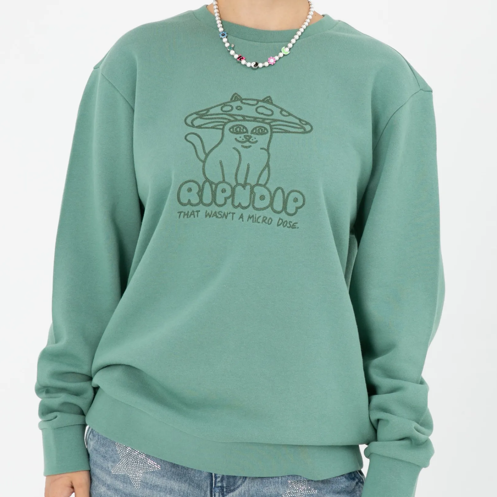 Shroom Cat Crewneck Sweater (Pine)<Ripndip Best Sale