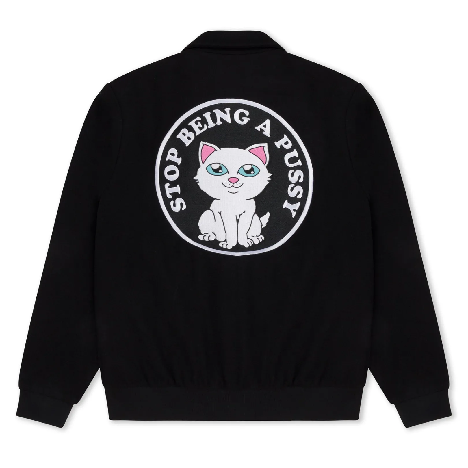 Stop Being A Pussy Varsity Jacket (Black)<Ripndip Shop