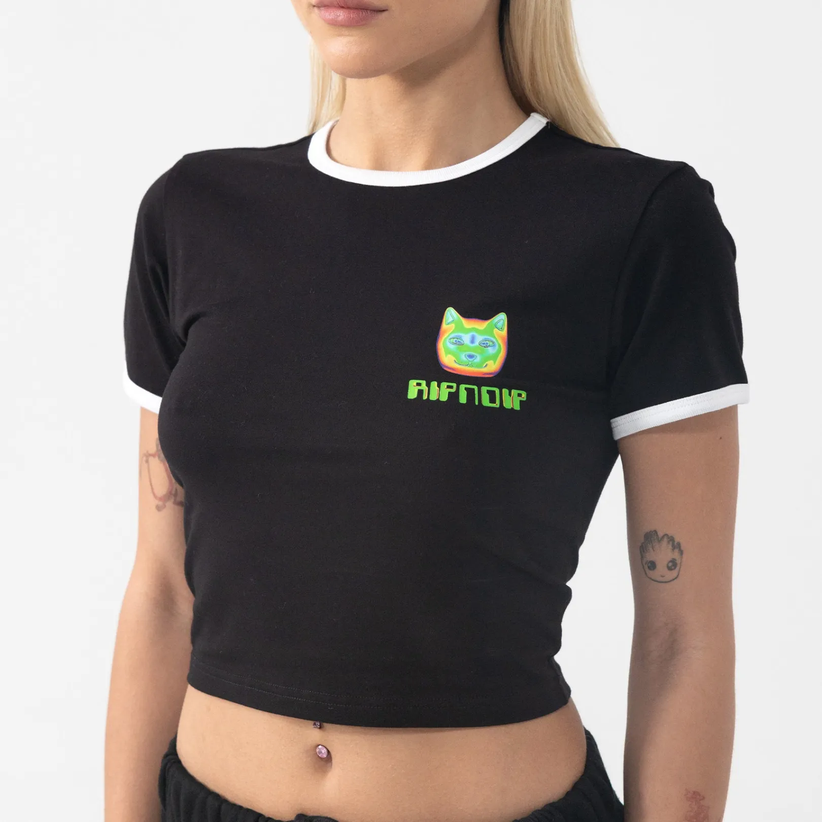 Thermal Nermal Cropped Ringer Tee (Black)<Ripndip Cheap